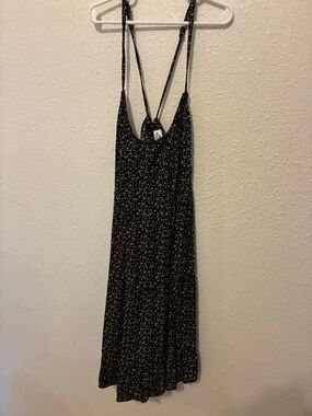 Hollister Black Midi Slip Dress with Yellow Floral Print